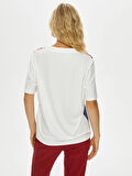Önü Soyut Desen Baskılı Arkası Örme V Yaka T-Shirt 69594