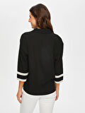 Zigzag Şeritli Polo Yaka Örme Bluz 004