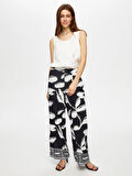 Paçası Sulu Monochrome Desen Wıde Leg Fıt Pantolon 007