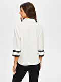 Zigzag Şeritli Polo Yaka Örme Bluz 004