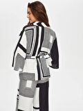 Monochrome Çizgili Desen Kimono 003