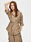 Yakası Lastik Detaylı Kemerli Overshırt Tunik 019
