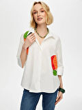 Renkli Patch Detaylı 3/4 Kol Poplin Gömlek S25GML029