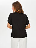 Monochrome Çizgili Desen Arkası Örme Kısa Kol Bluz S25BLZ038