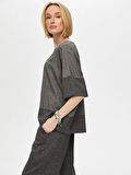 Çizgili Ve Düz Garnili Casual Form Ketenli Bluz S25BLZ032