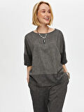 Çizgili Ve Düz Garnili Casual Form Ketenli Bluz S25BLZ032