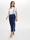 Yanları Nazar Boncuğu Baskılı Wide Leg Fit Viskonlu Caprı S25CPR003