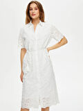 Kemer Detaylı Brode Nakışlı Gömlek Elbise S25ELB023