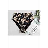 Angelsin Yüksek Bel Baskılı Bikini Altı Siyah