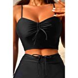 Angelsin Önden Ayarlı Büzgülü Bikini Üstü Siyah