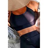 Angelsin Sırtı Çapraz Şık Tankini Bikini Üstü Siyah
