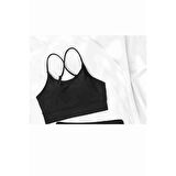 Angelsin Sırtı Çapraz Şık Tankini Bikini Üstü Siyah