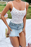 Merry See Çiçek Desenli Askılı Atlet Bluz Crop Top