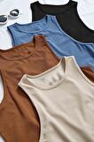Merry See 4'lü Paket 4 Renk Takım Kadın Kolsuz Örme Kumaş Bluz Crop
