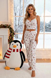 Merry See Kiraz Baskılı Askılı Şık Pijama Takımı
