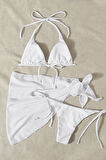 Angelsin Pareolu Bağlamalı 3'lü Bikini Takım Set (Çıkartılabilir Kaplı)