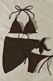 Angelsin Pareolu Bağlamalı 3'lü Bikini Takım Set (Çıkartılabilir Kaplı)