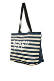 Lacivert  Çizgili Beach Bag Baskılı Plaj Çantası M000008438