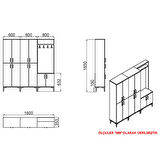 Rose-1-4-4 Dolaplı Ayakkabılık Vestiyer Portmanto RS05