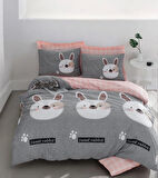 Kolay Ütülenir Nevresim Takımı Çift Kişilik Bunny A.Kahve-Gri-Pembe