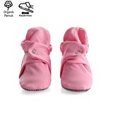 Organik Pamuk Bebek Patiği, Kaydırmaz Taban, Pamuklu Yenidoğan Pandufu Ev Kreş Ayakkabısı, Pembe