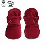 Organik Pamuk Bebek Patiği, Kaydırmaz Taban, Pamuklu Yenidoğan Pandufu Ev Kreş Ayakkabısı, Bordo