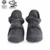 Organik Pamuk Bebek Patiği, Kaydırmaz Taban, Pamuklu Yenidoğan Pandufu Ev Kreş Ayakkabısı, Koyu Gri