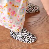 Renkli Leopar  Organik Pamuk Ev Kreş Ayakkabısı Patik