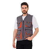 Şensel, Reflektörlü Çok Cepli Yelek, Gri-Turuncu -118E1332-