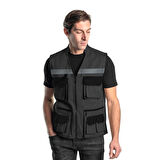 Şensel, Reflektörlü Çok Cepli Yelek, Gri-Siyah -118E1537-