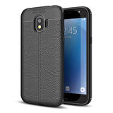 Microsonic Samsung Galaxy J4 Kılıf Deri Dokulu Silikon Siyah