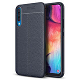 Microsonic Samsung Galaxy A50 Kılıf Deri Dokulu Silikon Lacivert