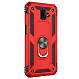 Microsonic Samsung Galaxy J6 Plus Kılıf Military Ring Holder Kırmızı