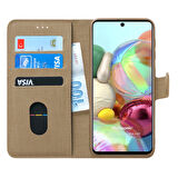 Microsonic Samsung Galaxy A71 Kılıf Fabric Book Wallet Gold