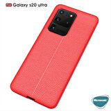 Microsonic Samsung Galaxy S20 Ultra Kılıf Deri Dokulu Silikon Kırmızı