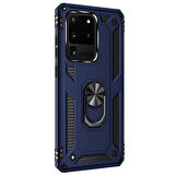 Microsonic Samsung Galaxy S20 Ultra Kılıf Military Ring Holder Lacivert