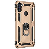 Microsonic Samsung Galaxy A11 Kılıf Military Ring Holder Gold