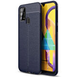 Microsonic Samsung Galaxy M31 Kılıf Deri Dokulu Silikon Lacivert