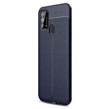 Microsonic Samsung Galaxy M31 Kılıf Deri Dokulu Silikon Lacivert