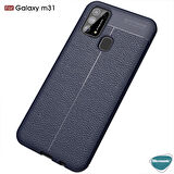 Microsonic Samsung Galaxy M31 Kılıf Deri Dokulu Silikon Lacivert