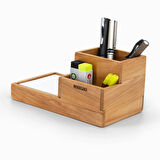 Woodsaka ProKit Çok Amaçlı Organizer - Bölümlü Kalemlik ve Not Kağıdı Kutusu Bir Arada - Model 4 - Kiraz Ağacından