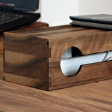 ​Woodsaka Reka Kablo Yönetim Kutusu ve Organizer & Güvenlik İstasyonu - Kayar Kapaklı - Ceviz - 32cm x 15cm x 11cm
