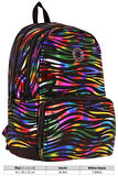 Kaukko Shine Üç Bölmeli Siyah Çok Renkli Zebra Desenli Sırt Çantası - K1780