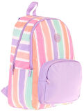 Kaukko Rainbow Kız Çocuk Üç Bölmeli İlkokul ve Ortaokul Çantası - Mor Çok Renkli Çizgili - K1801