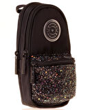 Kaukko Bright Junior Bag Kalem Çantası Taşlı Siyah K2718