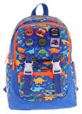 Kaukko Kids Erkek Çocuk Armalı Dinazor Desenli İlkokul Okul Sırt Çantası (Dört Bölmeli) - Mavi - L5278