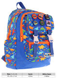 Kaukko Kids Erkek Çocuk Armalı Dinazor Desenli İlkokul Okul Sırt Çantası (Dört Bölmeli) - Mavi - L5278