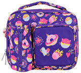 Kaukko Kız Çocuk, Mor, Şekerleme Baskılı Isı Yalıtımlı Üç Bölmeli (Matara Cepli) Okul Beslenme Çantası L7216