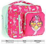 Kaukko Kız Çocuk, Kırmızı Yeşil, Flamingo Desenli Isı Yalıtımlı Üç Bölmeli (Matara Cepli) Okul Beslenme Çantası L7235