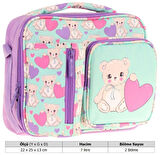 Kaukko Kız Çocuk, Turkuaz Mor, Ayıcık Baskılı Isı Yalıtımlı Üç Bölmeli (Matara Cepli) Okul Beslenme Çantası L7239